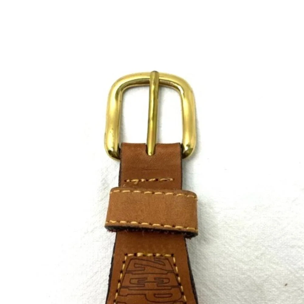 Zeppelin Men's Belt Sz‎ 34 Solid Brass Buckle Blue Brown Nautical Flag Print USA